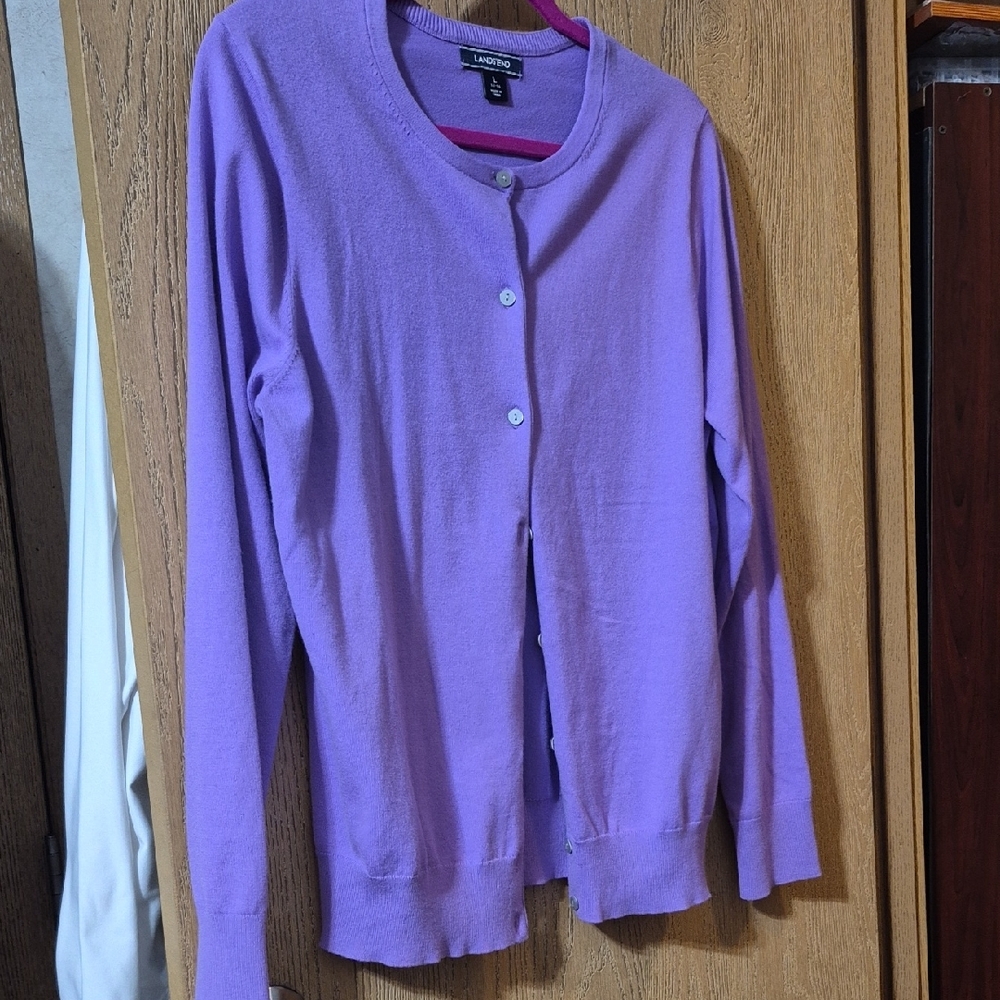 Lands End lavender Button-Up Cardigan